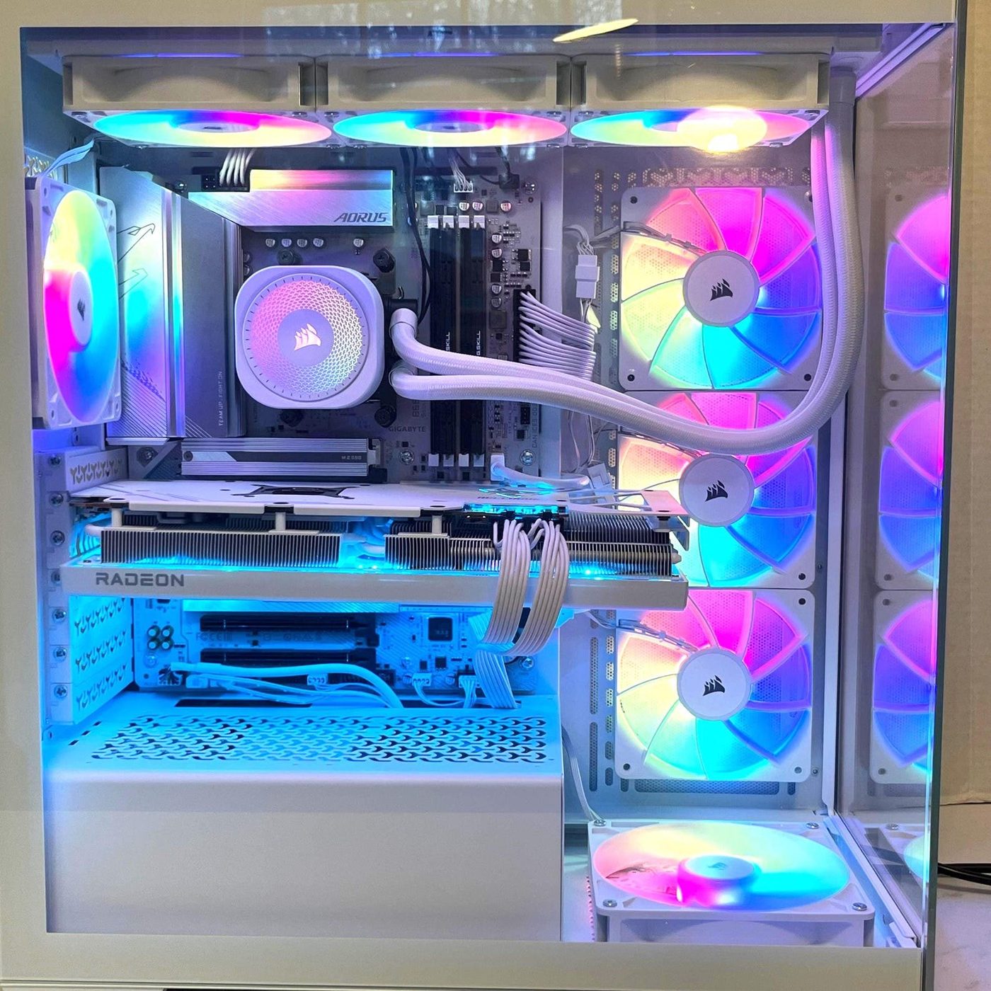 White Corsair gaming PC with an NVIDIA GeForce RTX 5060 Aero card, built by NG+ GameBuilds